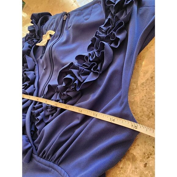 Maggie London NWT sleeveless blue size 6 ruffle v-neck dress - Picture 5 of 8